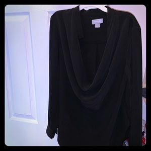 Low drape blouse with mandarin style collar detail